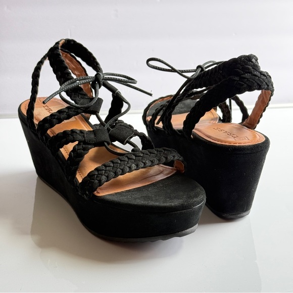 Trask Black Suede Platform Braided Wedge Lace-Up Sandals Size 11 - Picture 4 of 11